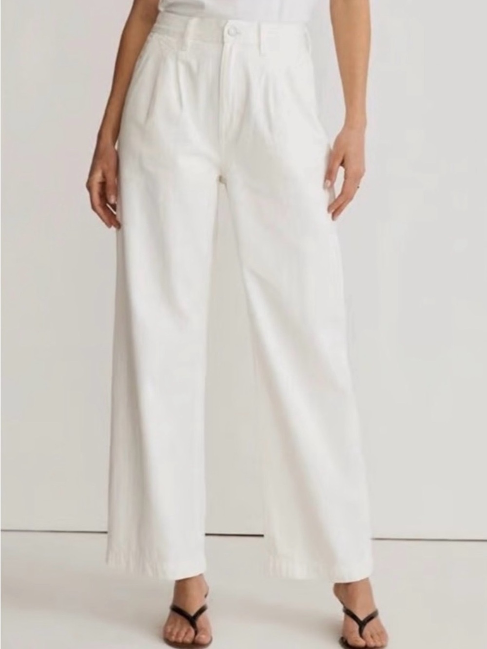 Madewell White Cotton Jeans/Trousers w/ Pleated Detail High Rise Baggy Straight